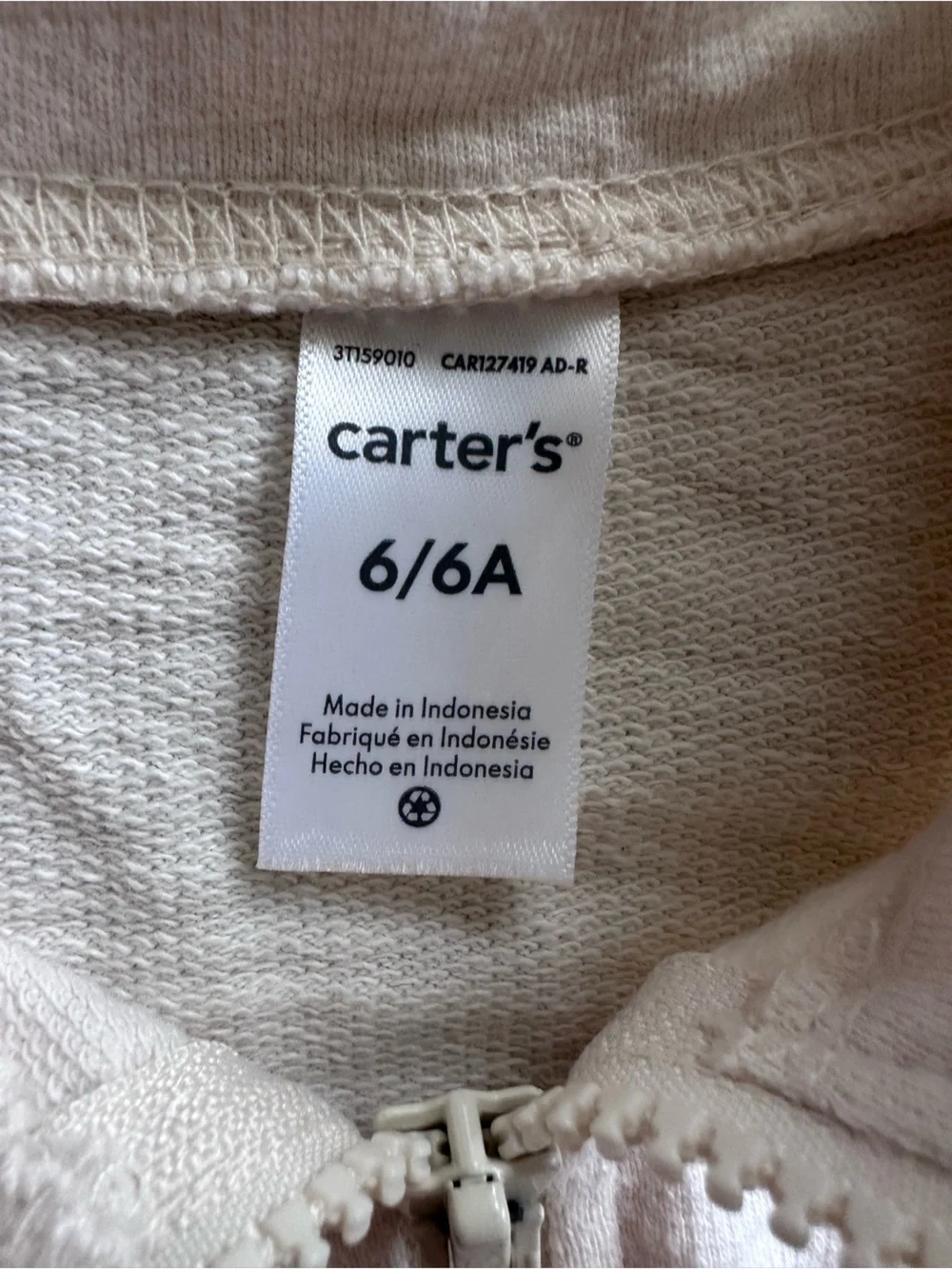 Carter's Cream Zip Front Sweatshirt with Navy Stripes